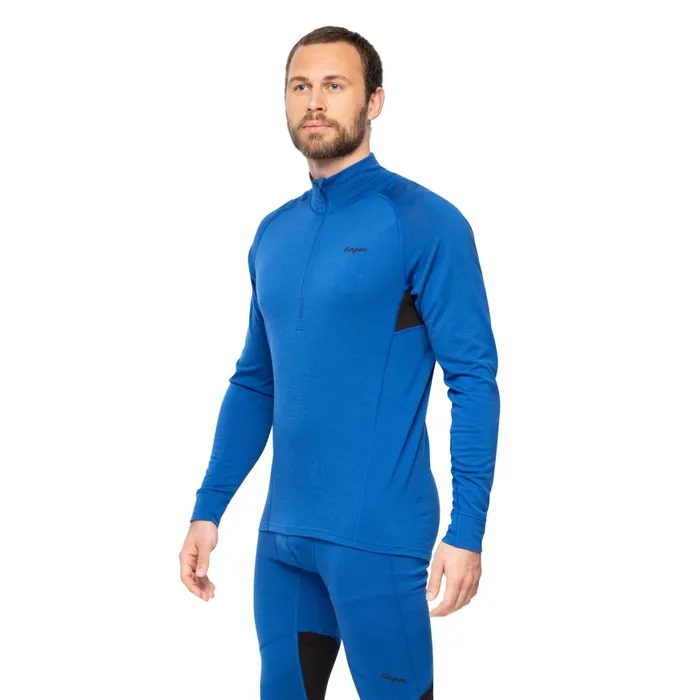 Men Bergans Of Norway Wool Longsleeved Shirts InnerPure Merino Half Zip Dusty Space Blue Black