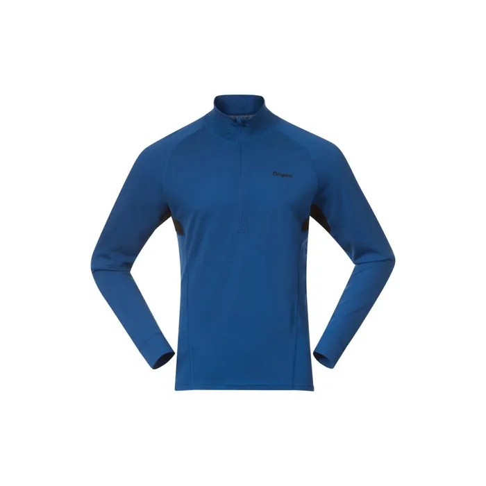 Men Bergans Of Norway Wool Longsleeved Shirts InnerPure Merino Half Zip Dusty Space Blue Black