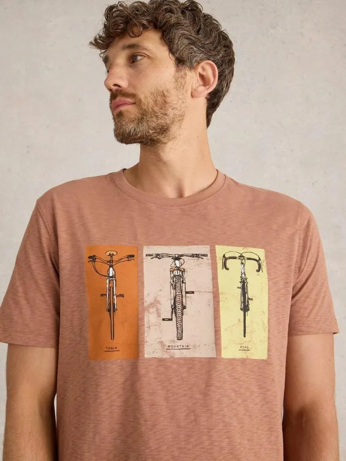 Men Bike Graphic Tee Pink Print White Stuff TShirts