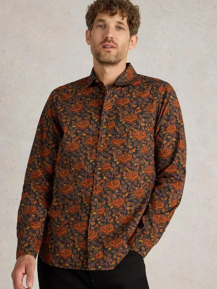 Men Block Floral Printed Shirt Brown Multi White Stuff Shirts