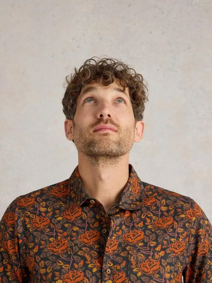 Men Block Floral Printed Shirt Brown Multi White Stuff Shirts