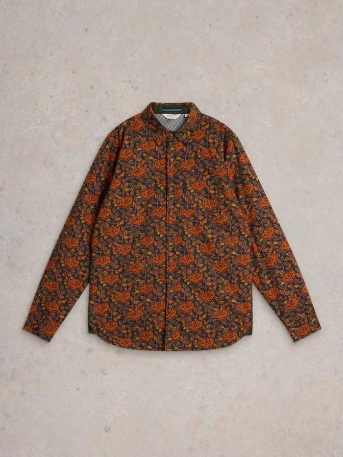 Men Block Floral Printed Shirt Brown Multi White Stuff Shirts
