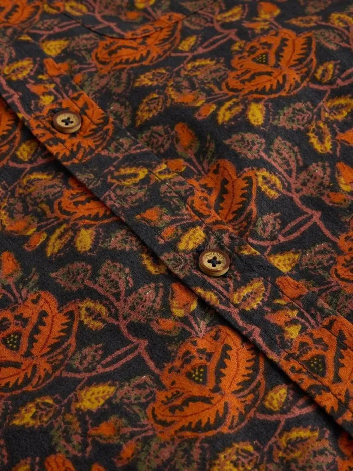 Men Block Floral Printed Shirt Brown Multi White Stuff Shirts