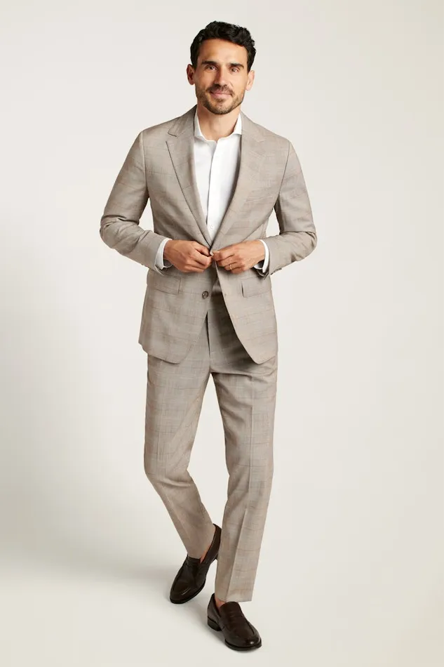 Men Bonobos Blazers and Sport Coats Jetsetter Stretch Italian Wool Suit Jacket Tan Plaid
