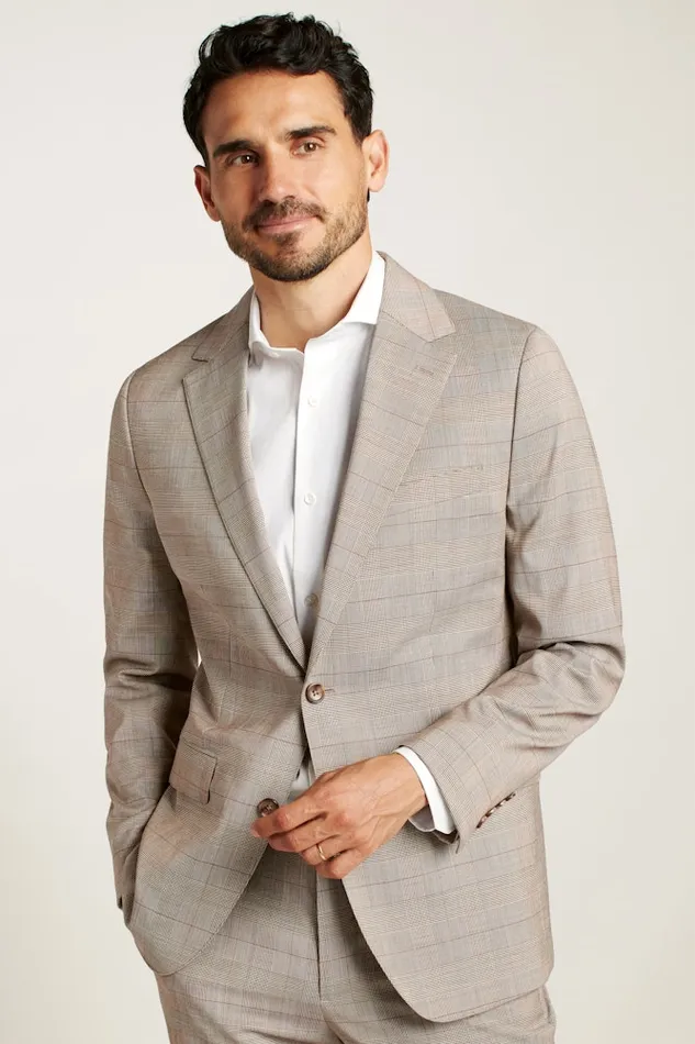 Men Bonobos Blazers and Sport Coats Jetsetter Stretch Italian Wool Suit Jacket Tan Plaid