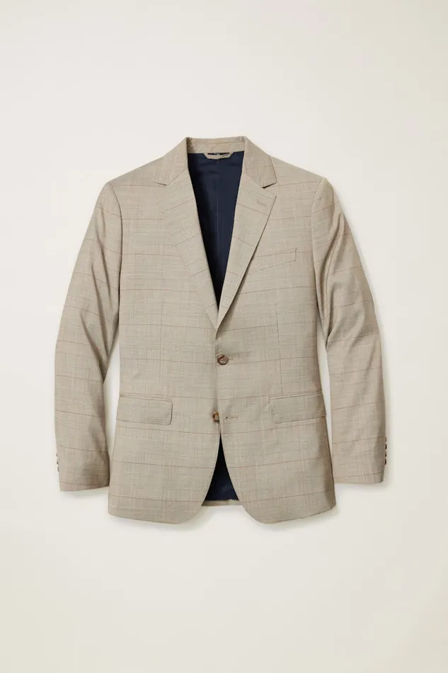 Men Bonobos Blazers and Sport Coats Jetsetter Stretch Italian Wool Suit Jacket Tan Plaid