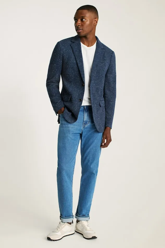 Men Bonobos Blazers and Sport Coats Knit Blazer Navy Donegal Glen Plaid