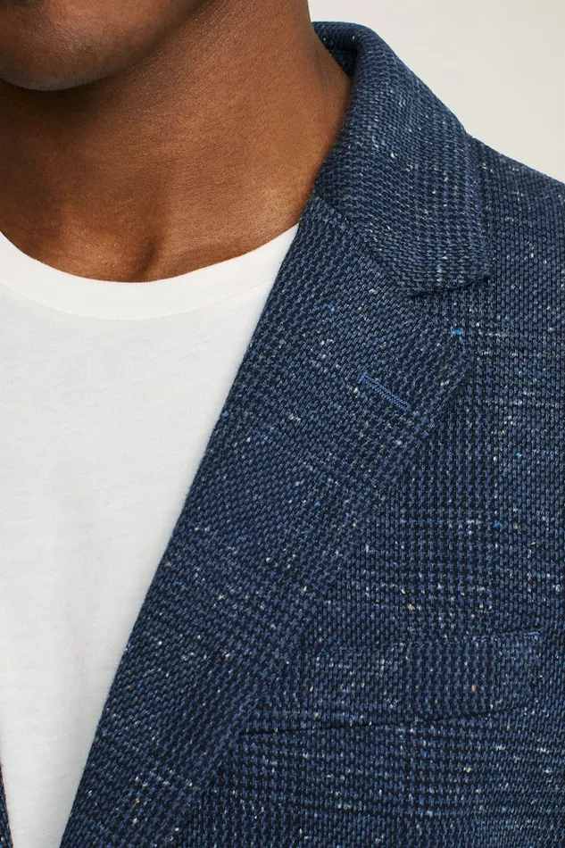 Men Bonobos Blazers and Sport Coats Knit Blazer Navy Donegal Glen Plaid