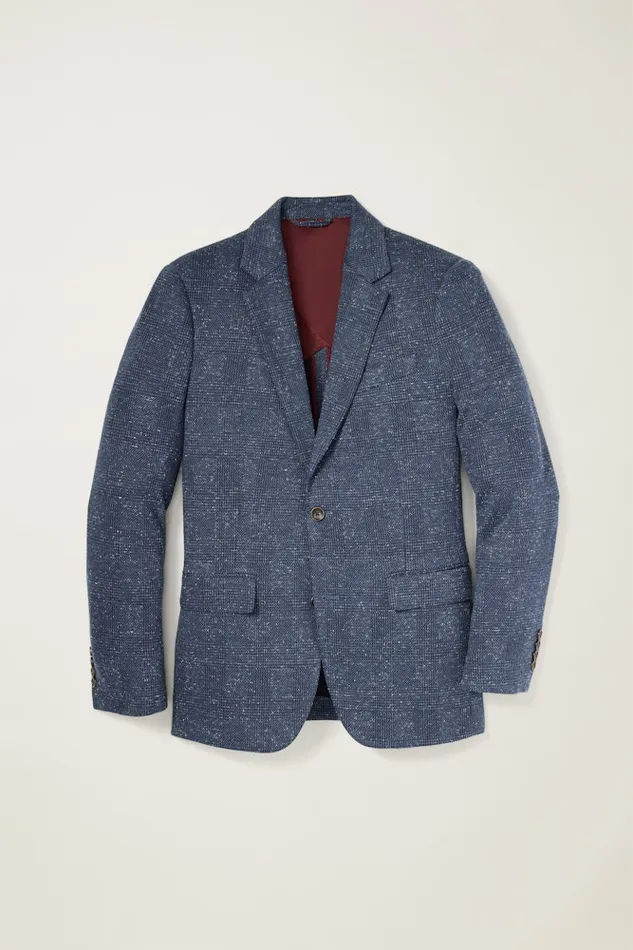 Men Bonobos Blazers and Sport Coats Knit Blazer Navy Donegal Glen Plaid