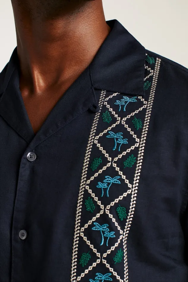 Men Bonobos Short Sleeve Shirts Limited Edition Riviera Cabana Shirt Black Palm Embroidery Men Bonobos Short Sleeve Shirts Limited Edition Riviera Cabana Shirt Black Palm Embroidery
