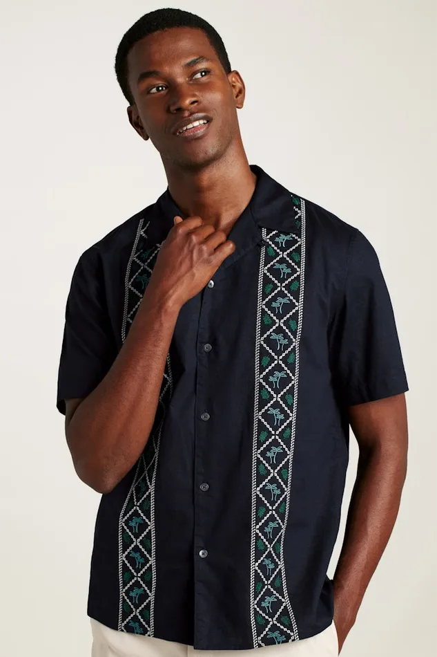 Men Bonobos Short Sleeve Shirts Limited Edition Riviera Cabana Shirt Black Palm Embroidery Men Bonobos Short Sleeve Shirts Limited Edition Riviera Cabana Shirt Black Palm Embroidery