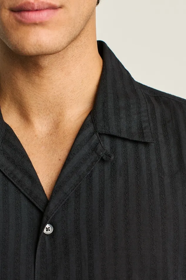 Men Bonobos Short Sleeve Shirts Riviera Cabana Shirt Black Textured Stripe Men Bonobos Short Sleeve Shirts Riviera Cabana Shirt Black Textured Stripe