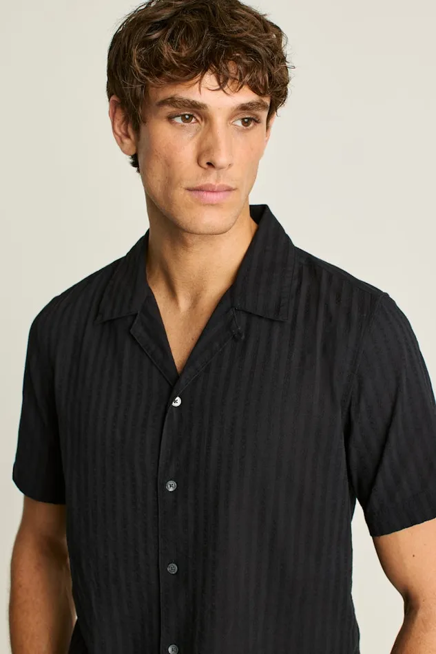 Men Bonobos Short Sleeve Shirts Riviera Cabana Shirt Black Textured Stripe Men Bonobos Short Sleeve Shirts Riviera Cabana Shirt Black Textured Stripe