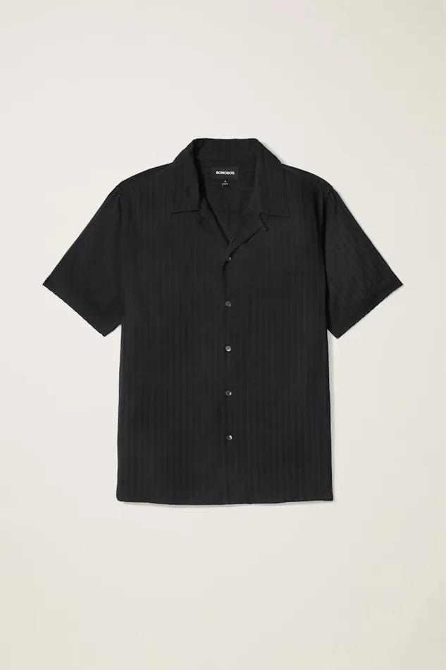Men Bonobos Short Sleeve Shirts Riviera Cabana Shirt Black Textured Stripe Men Bonobos Short Sleeve Shirts Riviera Cabana Shirt Black Textured Stripe