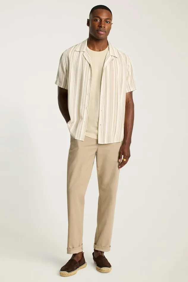 Men Bonobos Short Sleeve Shirts Riviera Cabana Shirt Ivory Stripe