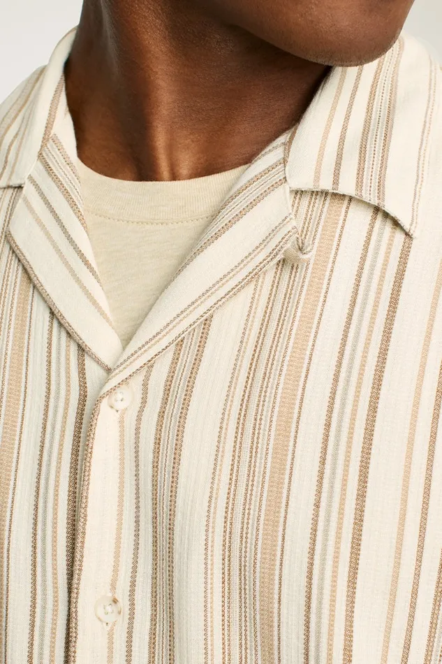 Men Bonobos Short Sleeve Shirts Riviera Cabana Shirt Ivory Stripe