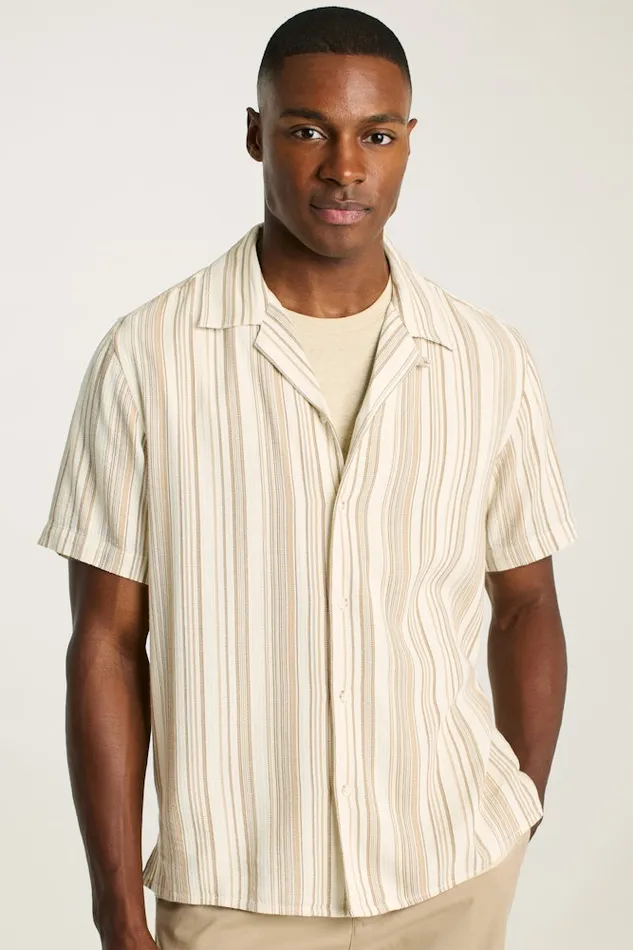 Men Bonobos Short Sleeve Shirts Riviera Cabana Shirt Ivory Stripe