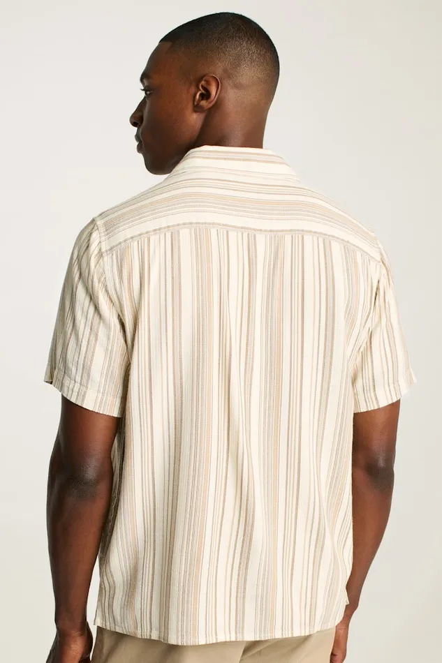 Men Bonobos Short Sleeve Shirts Riviera Cabana Shirt Ivory Stripe