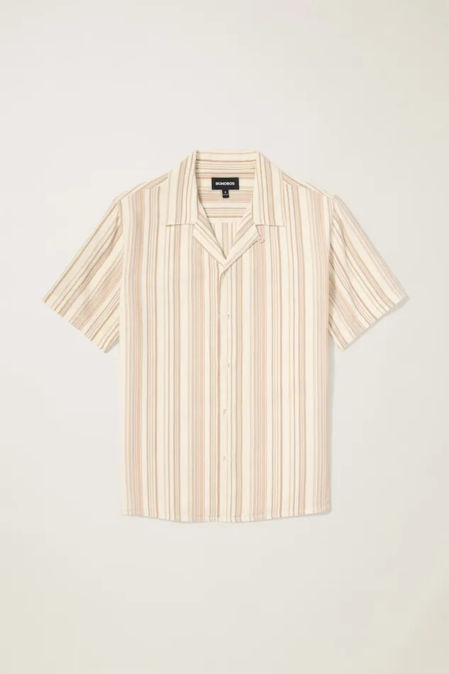 Men Bonobos Short Sleeve Shirts Riviera Cabana Shirt Ivory Stripe