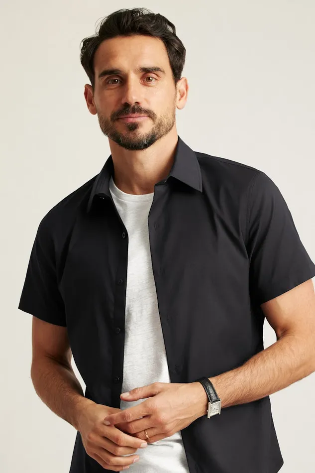 Men Bonobos Short Sleeve Shirts Tech Short Sleeve Shirt Solid Jet Black Men Bonobos Short Sleeve Shirts Tech Short Sleeve Shirt Solid Jet Black