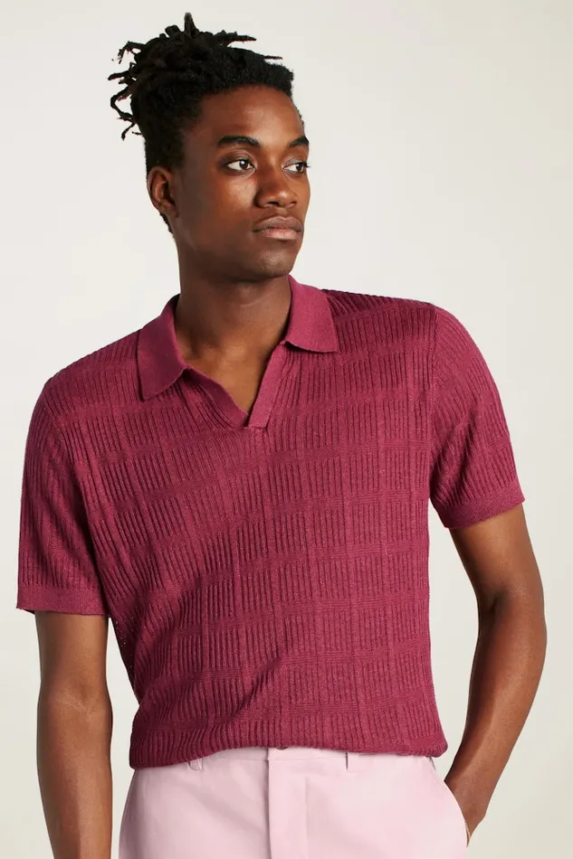 Men Bonobos Sweater Polos Hudson Italian Sweater Polo Red Linen