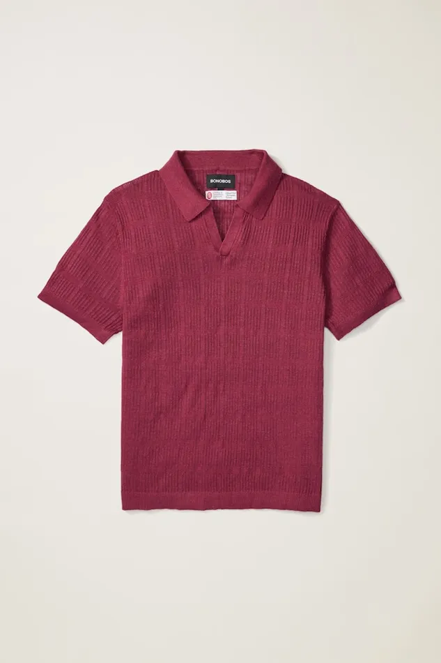Men Bonobos Sweater Polos Hudson Italian Sweater Polo Red Linen