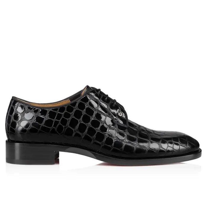Men Chambeliss Derbies 8211 Alligator Embossed Calf Leather 8211 Black Christian Louboutin Buckles and Laceups