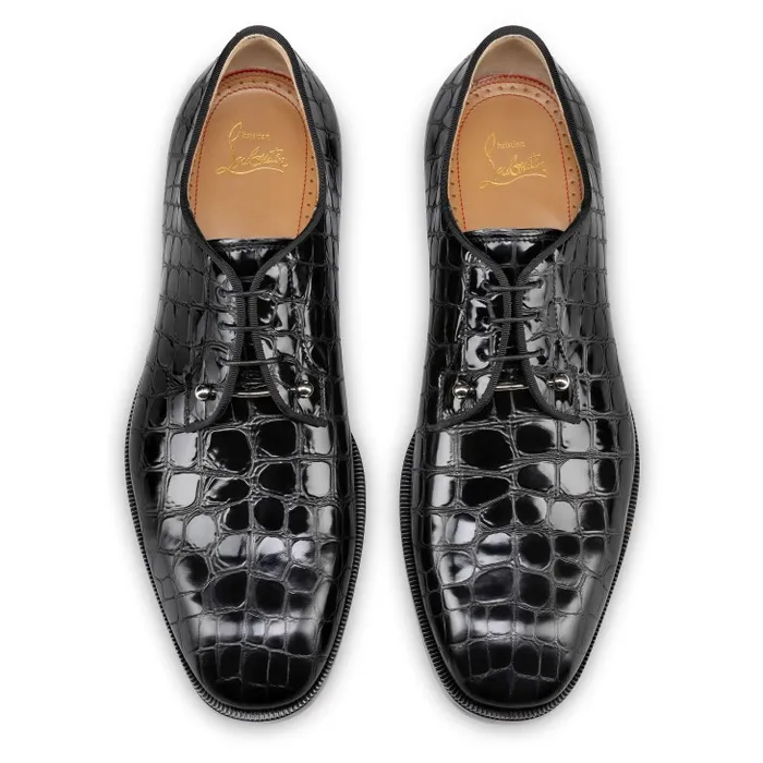 Men Chambeliss Derbies 8211 Alligator Embossed Calf Leather 8211 Black Christian Louboutin Buckles and Laceups