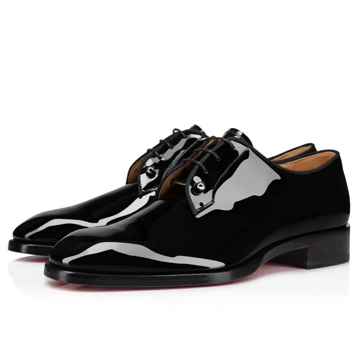 Men Chambeliss Derbies 8211 Patent Calf Leather 8211 Black Christian Louboutin Buckles and Laceups