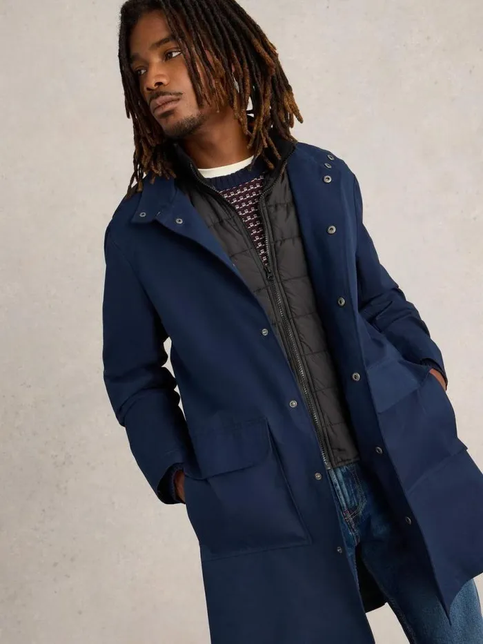 Men Commuter Mac Dark Navy White Stuff Coats and Jackets
