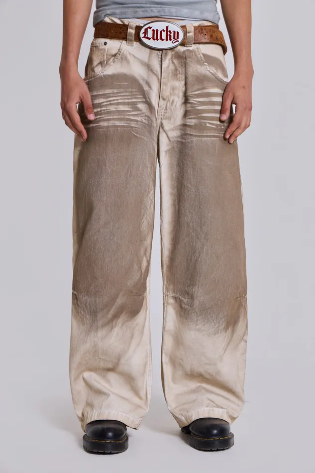 Men Denim Jaded London Sand Oil Wash Colossus Jeans