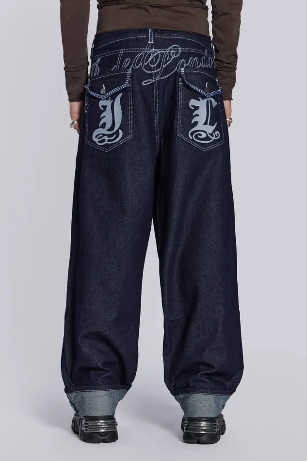 Men Denim Jaded London Shop Sonic Embroidered Baggy Jeans