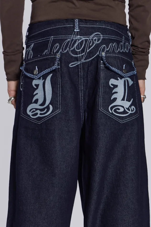 Men Denim Jaded London Shop Sonic Embroidered Baggy Jeans