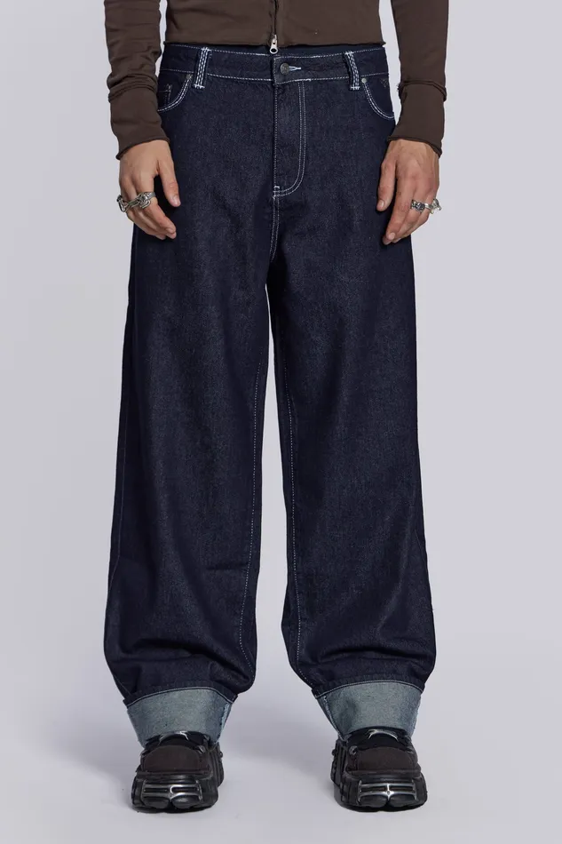Men Denim Jaded London Shop Sonic Embroidered Baggy Jeans