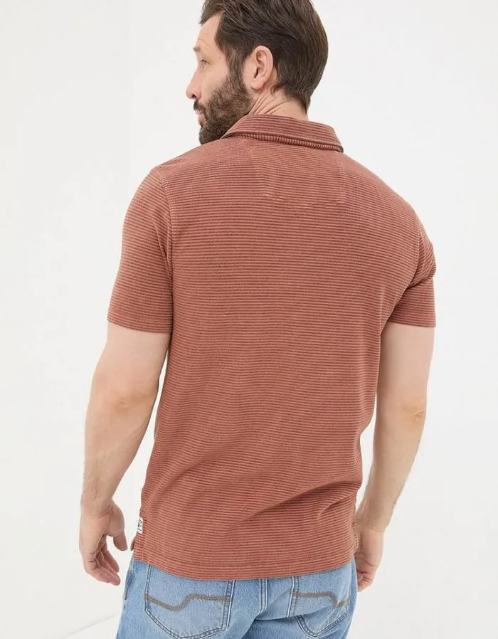 Men FatFace Polo Shirts Organic Cotton Fine Stripe Polo Orange