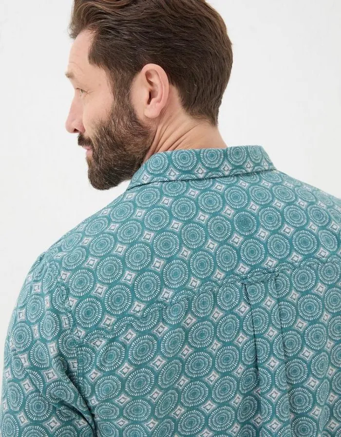 Men FatFace Shirts Short Sleeve Snave Tile Print Shirt Teal Green