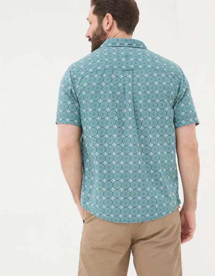 Men FatFace Shirts Short Sleeve Snave Tile Print Shirt Teal Green
