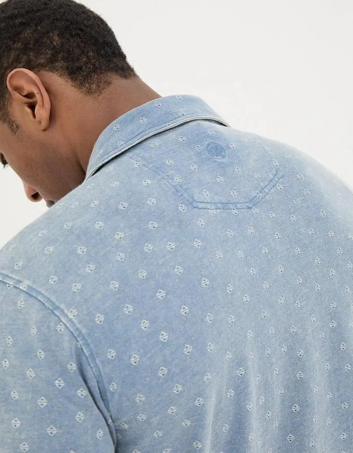 Men FatFace Shirts Truro Geo Print Jersey Shirt Blue