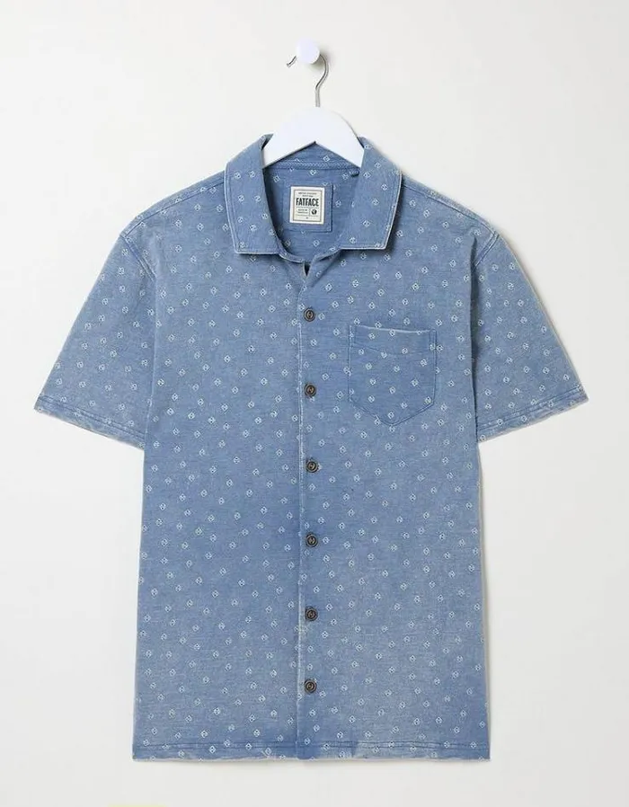 Men FatFace Shirts Truro Geo Print Jersey Shirt Blue