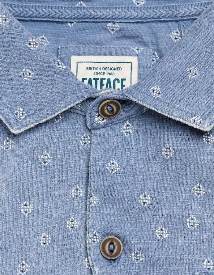 Men FatFace Shirts Truro Geo Print Jersey Shirt Blue