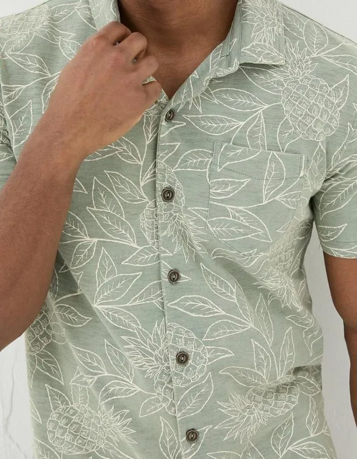 Men FatFace Shirts Truro Leaf Print Jersey Shirt Light Green