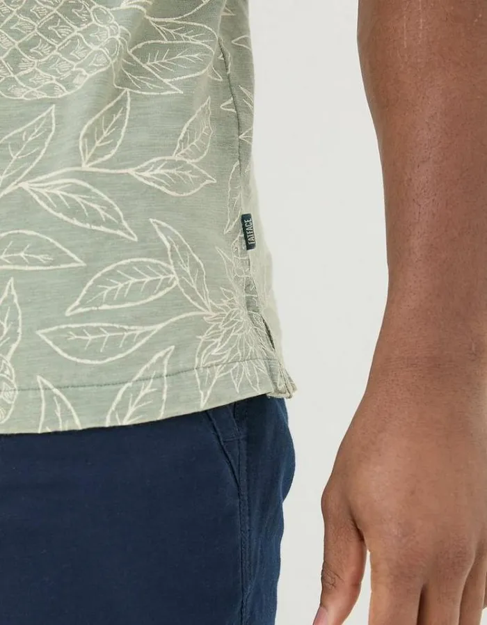 Men FatFace Shirts Truro Leaf Print Jersey Shirt Light Green