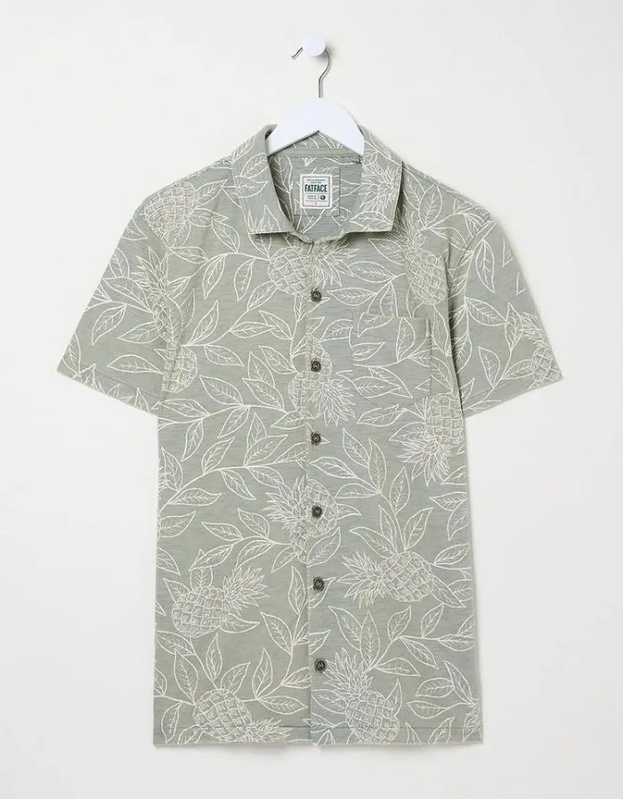 Men FatFace Shirts Truro Leaf Print Jersey Shirt Light Green