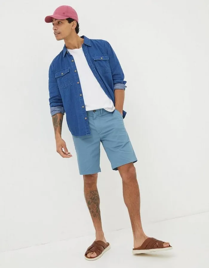 Men FatFace Shorts Mawes Chino Shorts Washed Blue