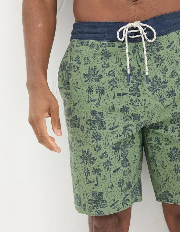 Men FatFace Swimwear Camber Beach Print Swim Shorts Green