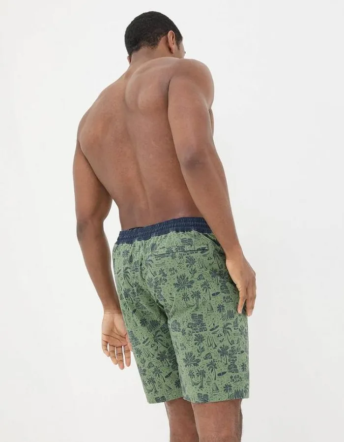 Men FatFace Swimwear Camber Beach Print Swim Shorts Green