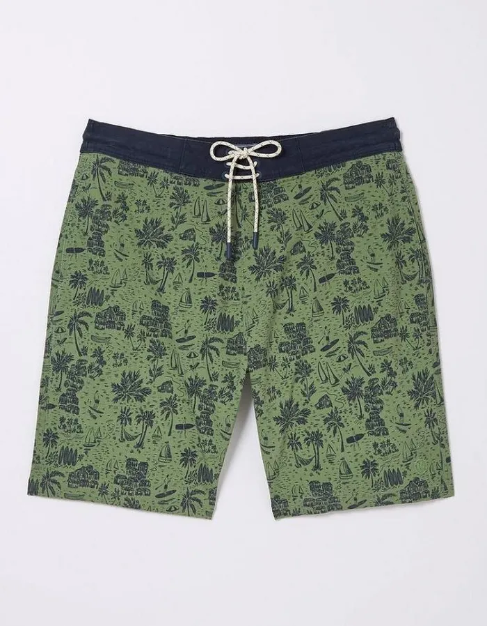 Men FatFace Swimwear Camber Beach Print Swim Shorts Green
