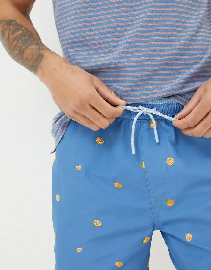 Men FatFace Swimwear Trevose Orange Swim Shorts Light Blue