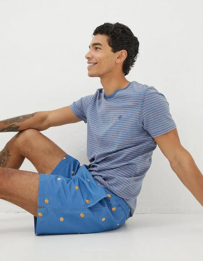 Men FatFace Swimwear Trevose Orange Swim Shorts Light Blue
