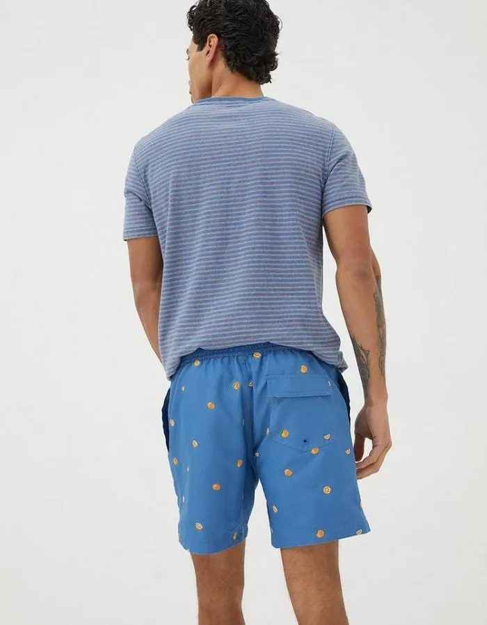 Men FatFace Swimwear Trevose Orange Swim Shorts Light Blue